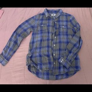 Flannel blue, gray, and white shirt